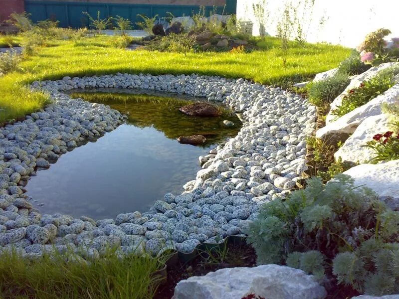 Основа водоема. Дизайн пруда для выращивания рыбы. Приусадебный пруд для разведения рыб. Камни вокруг пруда. Декоративный пруд.
