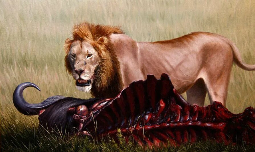 Лев есть мясо. Картина "Лев". Лев живопись.