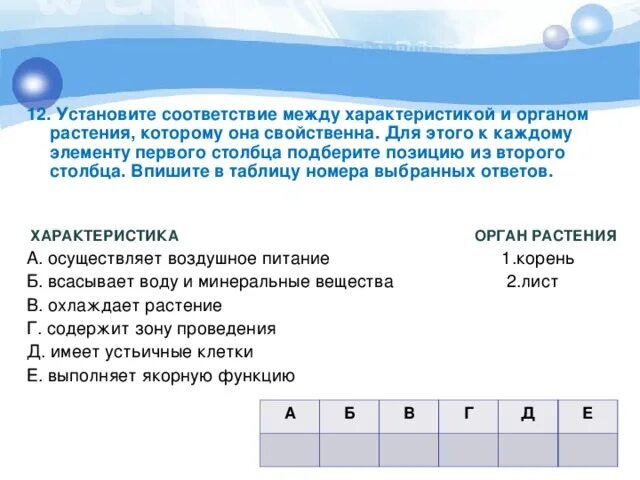 Установите соответствие между характеристикой и органом растения. Установите соответствие между характеристиками. Установите соответствие между органами растения и их функциями. Установи соответствие между характеристиками. Установите соответствие между формами ведения