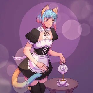 Cat Boy Femboy in a Maid Outfit (GIF). 