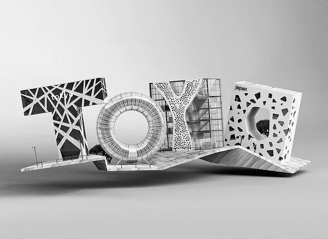 Toyo Ito architectural typography by , via Flickr 3d typography,