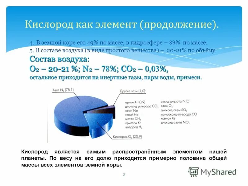Говорится о кислороде как об элементе