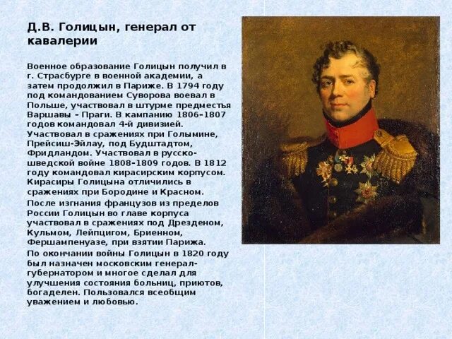 Голицын генерал 1812. Герои Отечественной войны 1812 года 4 класс окружающий мир.