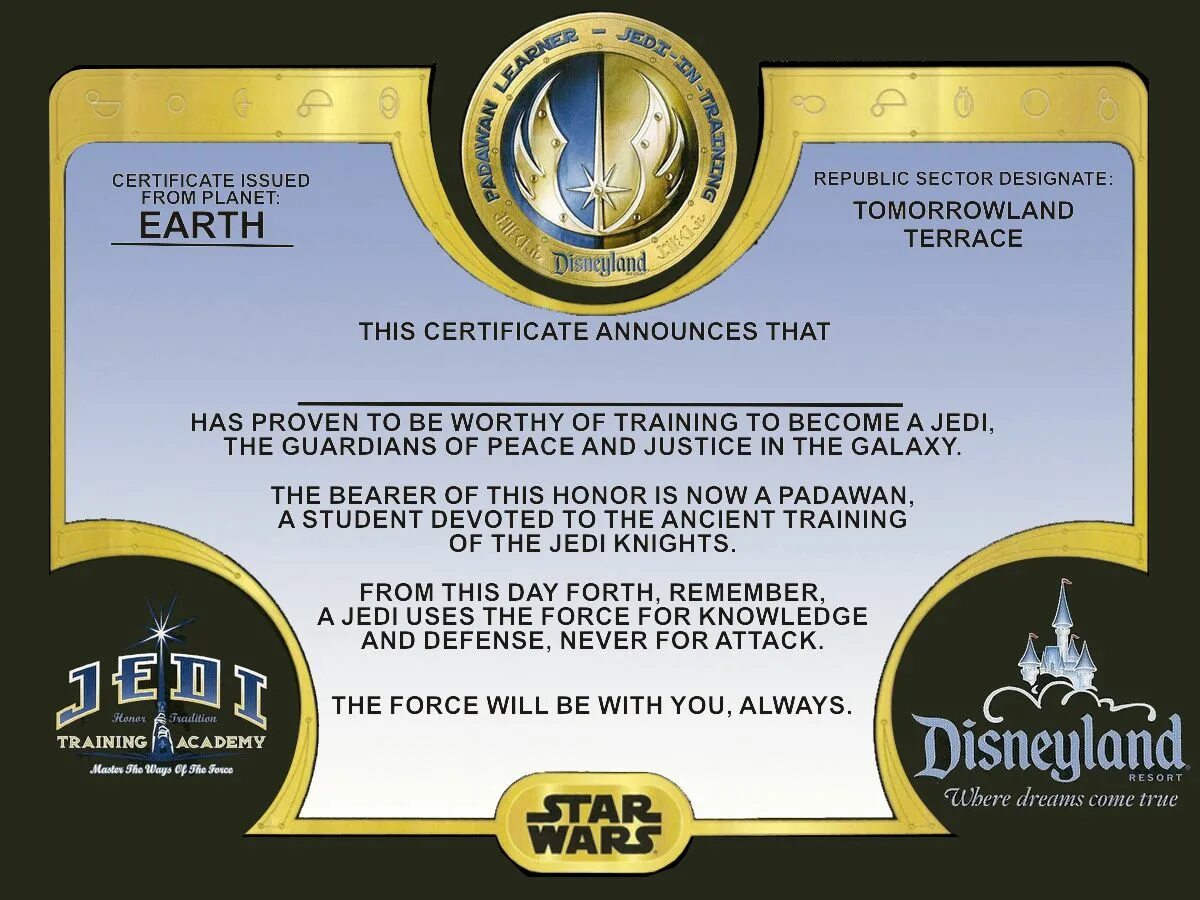 Disney Certificate. Certificate to Disneyland.