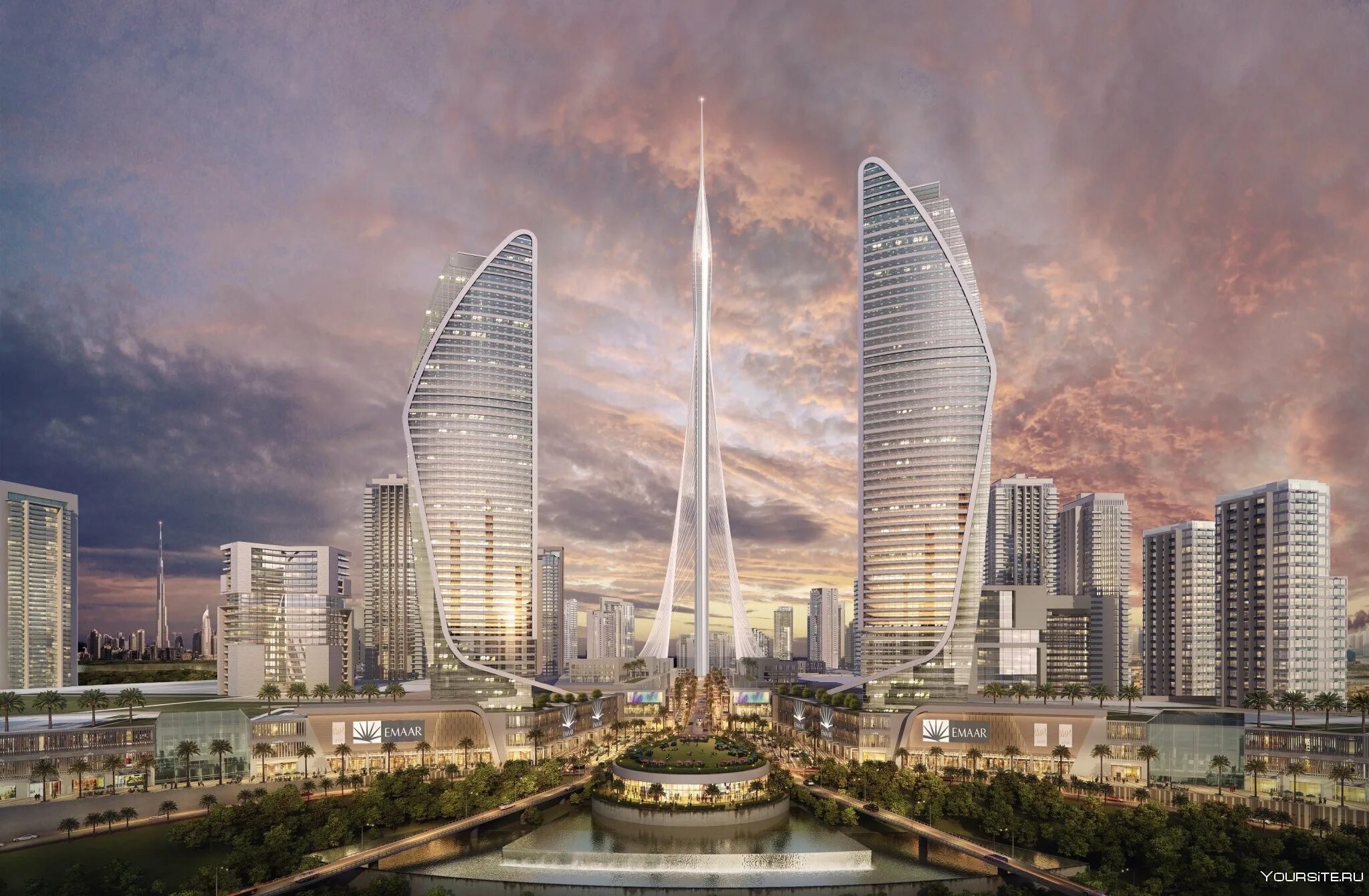 Дубай небоскребы. Дубай крик Тауэр. Dubai Creek Tower Дубай. Небоскреб Калатрава Дубай. Дубай крик Харбор.