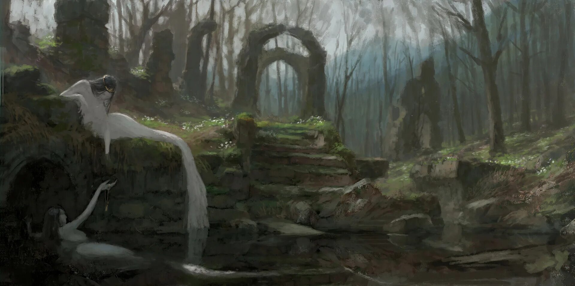 Artem demura art. Фэнтези арт пейзаж. Страж леса фэнтези. Artem demura художник. Русалки в лесу картина.