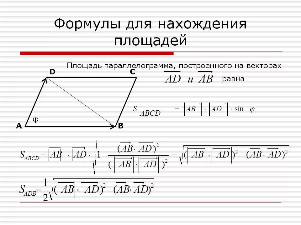 Площадь параллелограмма через векторы. Площадь параллелограмма формула векторы. Площадь параллелограмма формула через векторы. Площадь параллелограмма через диагонали вектора.