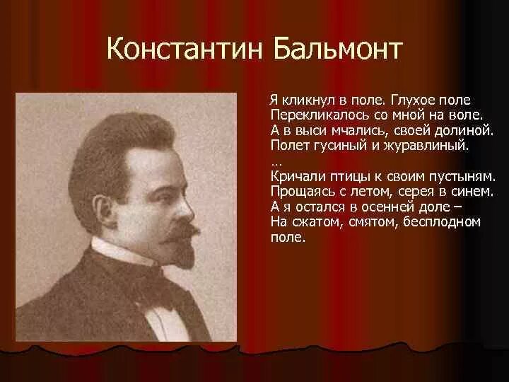 Бальмонт 1899. Бальмонт поэт. Бальмонт родное