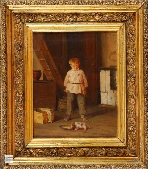Картина мальчик с собакой Лемох. Репродукция мальчик с собакой.
