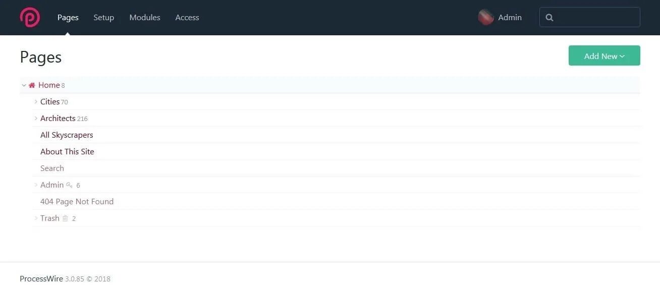 Admin modules. Processwire. processwire admin panel.