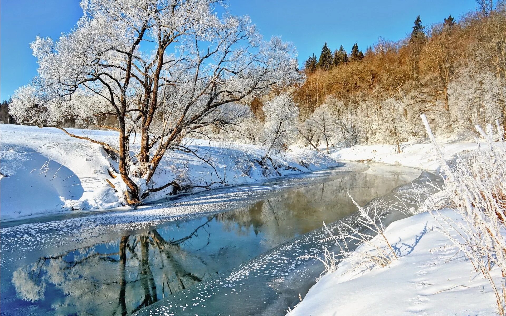 Зимняя река. Зимний пейзаж. Река зимой. Весенний пейзаж. Красивая природа февраль