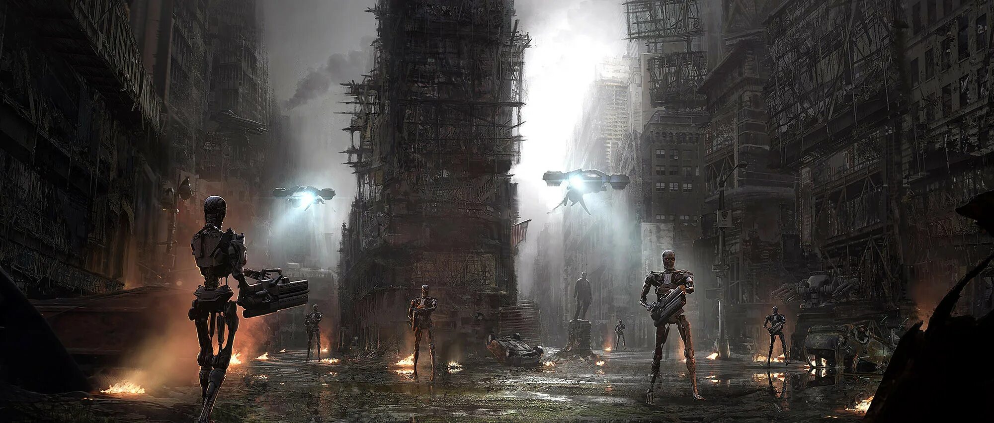 Terminator future. The order 1886 город. Разрушенный город киберпанк. Антиутопия роботы.