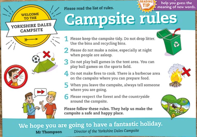 Use of english 6 класс. Campsite Rules правила. Campsite Rules 10 правил. Rules for Camping. Camp Rules for Kids.