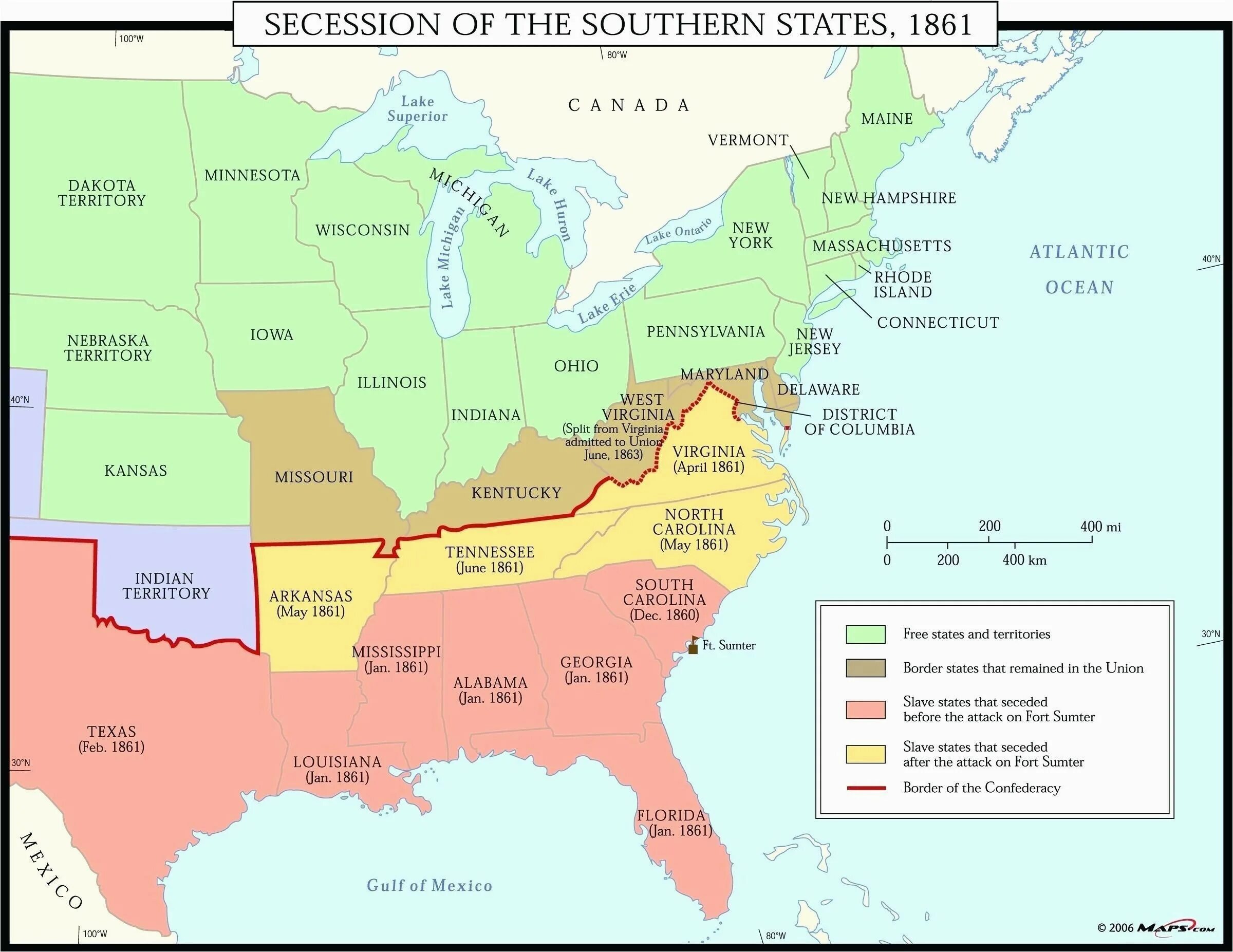 Карта США 1861. South States. Southern States of the USA. Штаты США 1861.