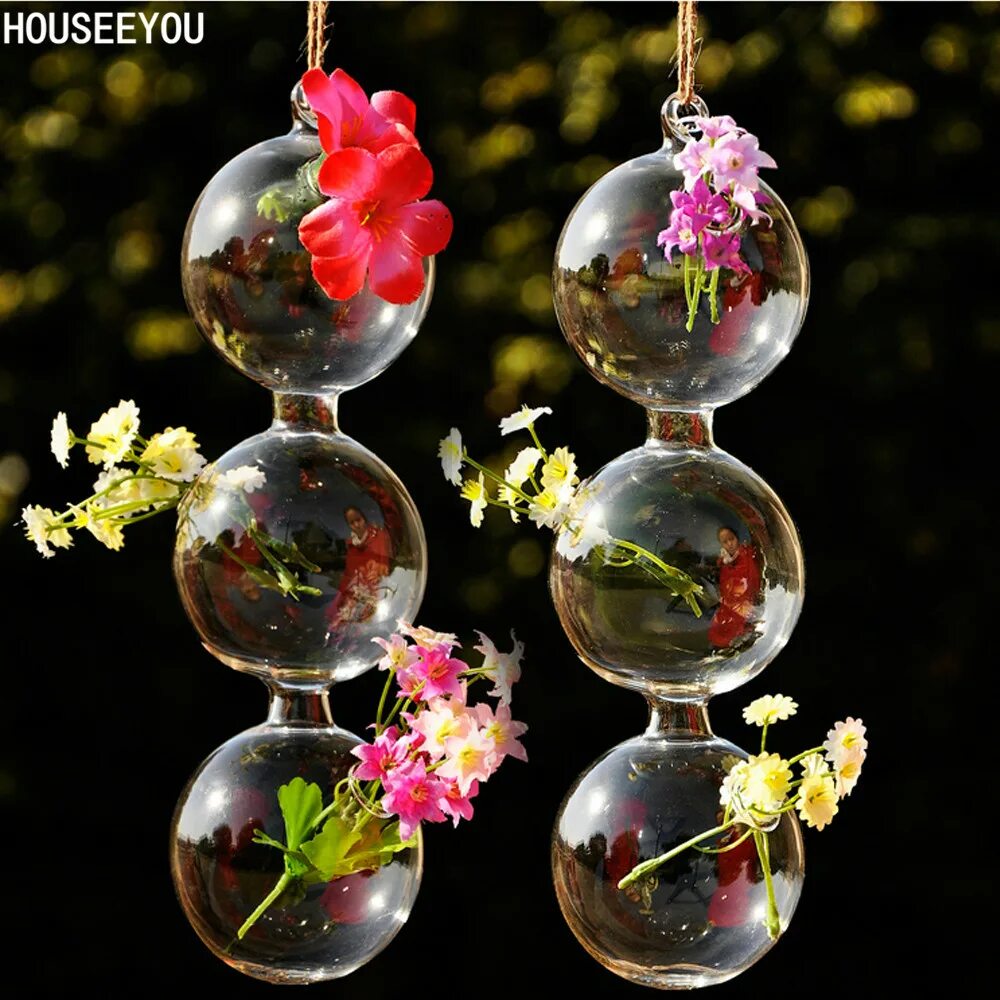 К первой чаше подвесим стеклянный шар. Цветы в стеклянном шаре. Стеклянный шар для декора. Украшение вазы. Подвесной стеклянный шар для цветов.