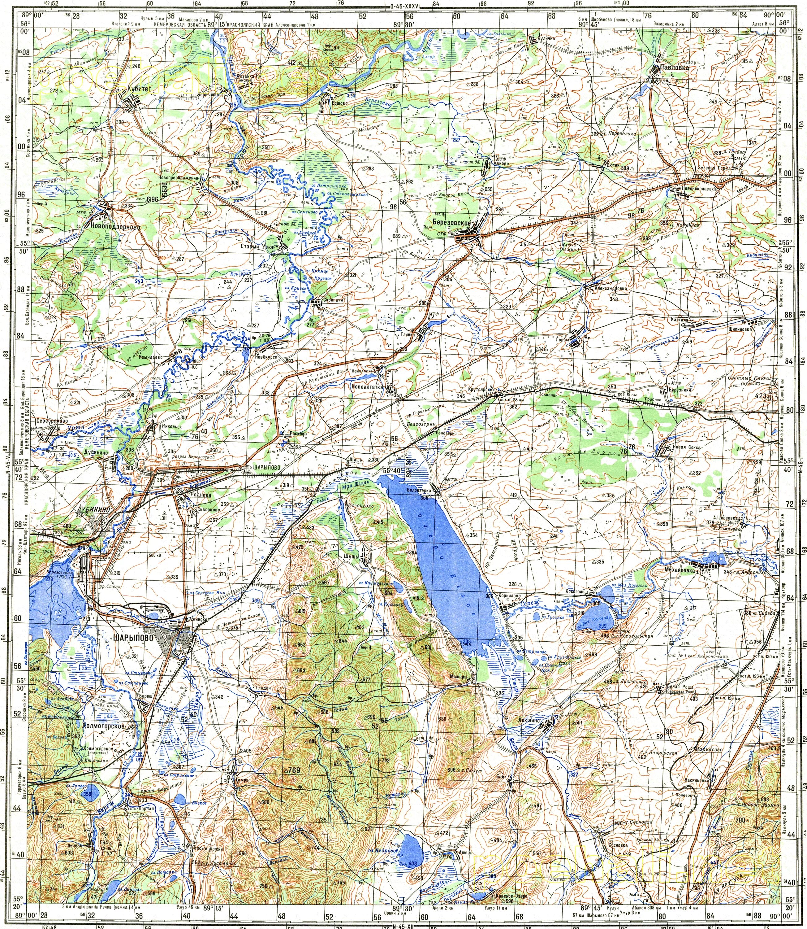Карта озер красноярский край. Озеро Инголь Шарыповский район на карте. Карта Шарыповского района с озерами. Инголь озеро Красноярский край на карте. Топографическая карта n45.