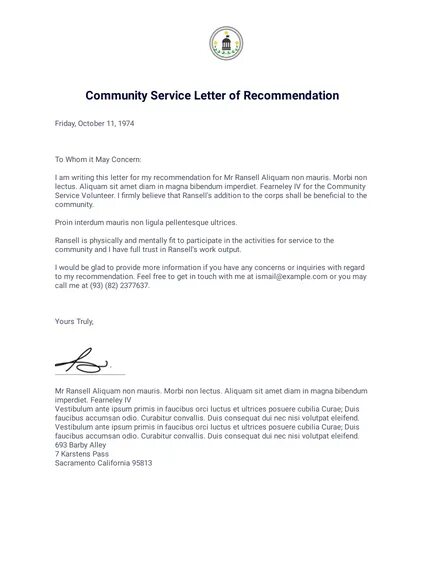 Recommendation Letter for Volunteers.