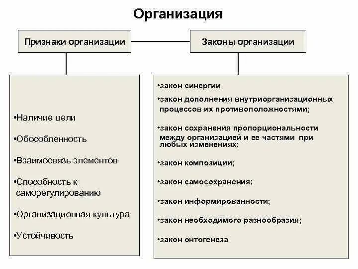 Существенные признаки организации. Законы организации. Признаки и законы организации. Основные законы организации. Законы организации в менеджменте.