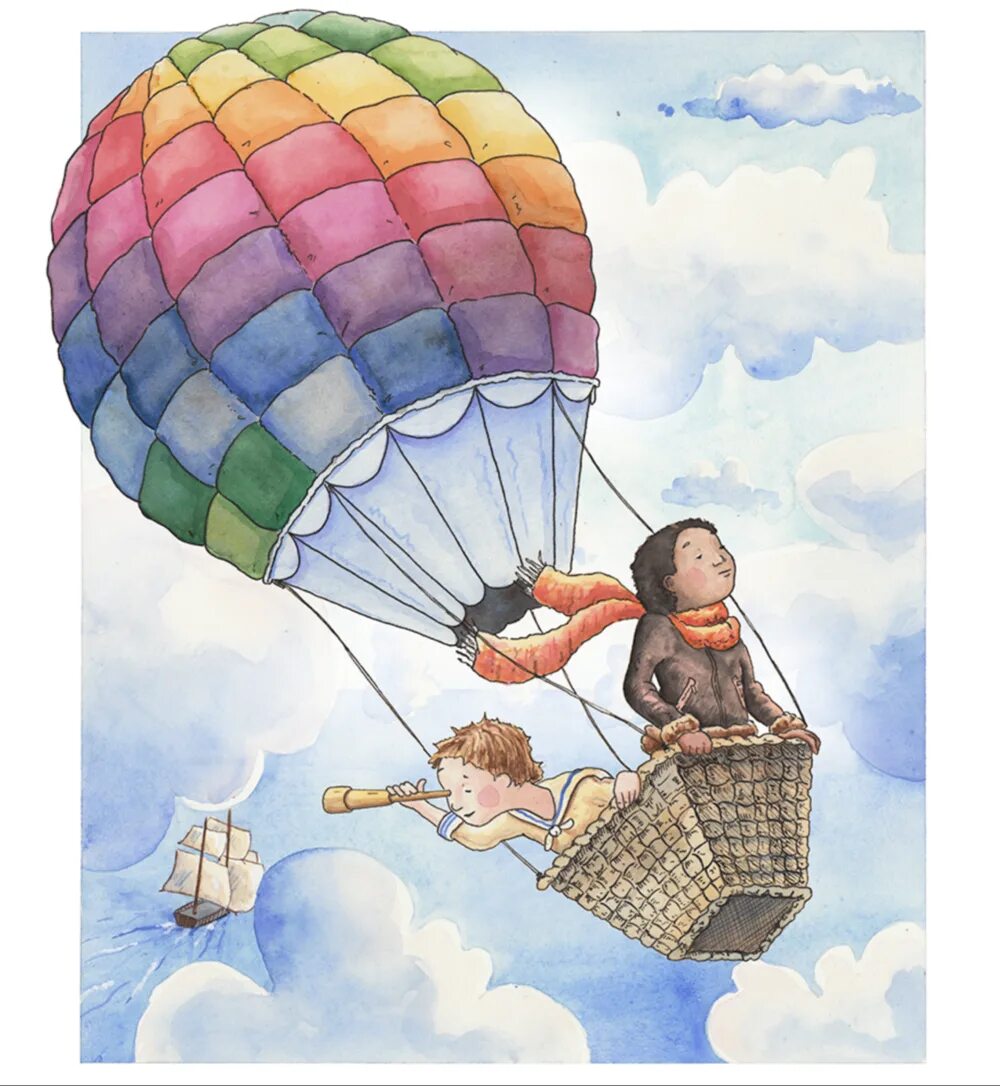 Летать картинки для детей. Шар воздушный с рисунком. Дети на воздушном шаре. На воздушном шаре иллюстрации. Воздушный шар для детей.