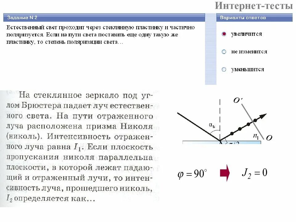 Степень поляризации отраженного света. Интенсивность отраженного света. Луч падает на стеклянную пластину. Угол Брюстера степень поляризации.