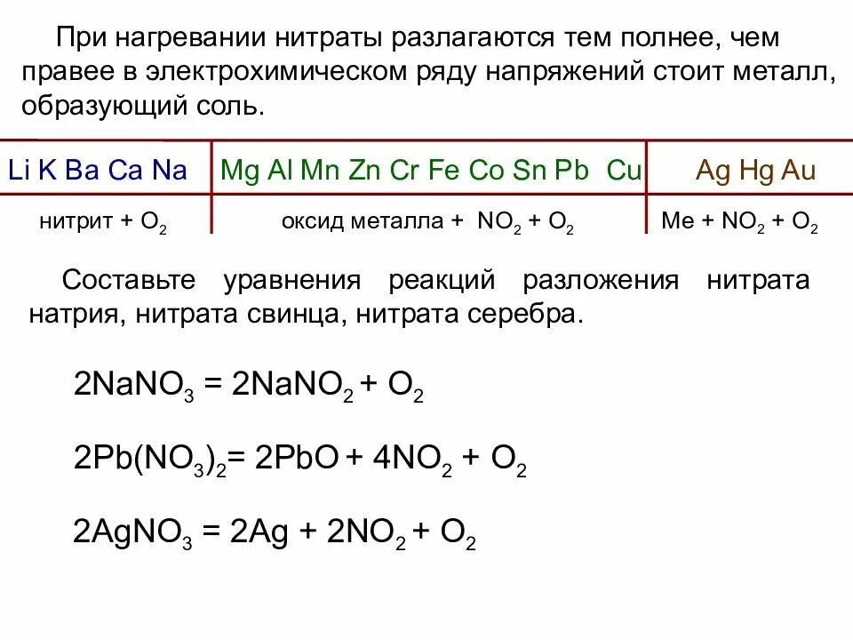 Азотная кислота реагирует с нитратом натрия. Разложение нитратов nano3. термическое разложение нитрата свинца. термическое разложение нитратов металлов схема. уравнение реакции разложения нитрата натрия.