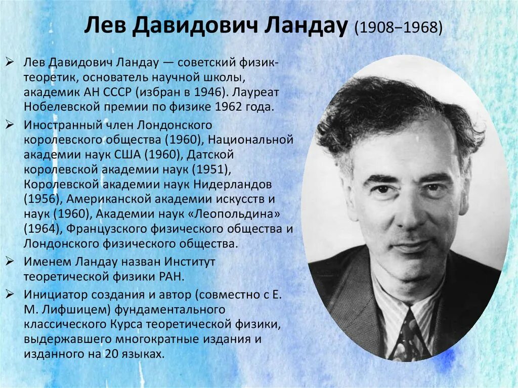 Л.Л.Ландау. Л. Д. Ландау (1908–1968). Лев Ландау годы жизни. Лев Ландау годы жизни род занятий. Известный советский физик