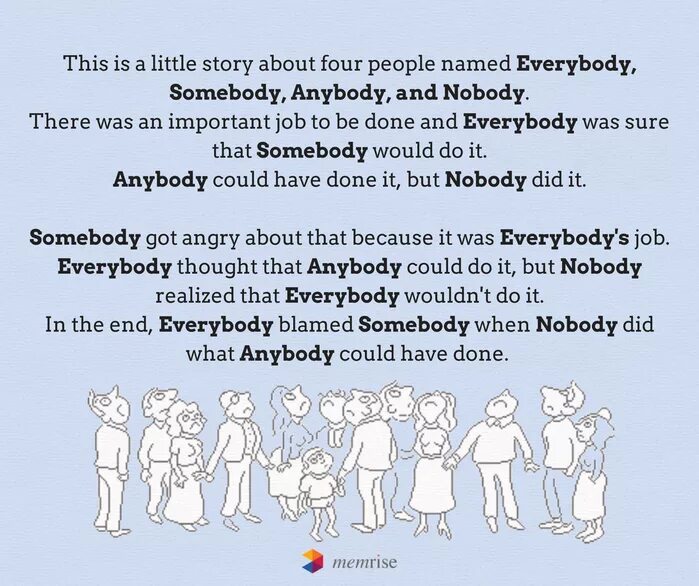 Everybody Somebody anybody Nobody. Somebody anybody Nobody Everybody exercises. This is a story about four people named. Somebody anybody Nobody Everybody картинки. This is our story