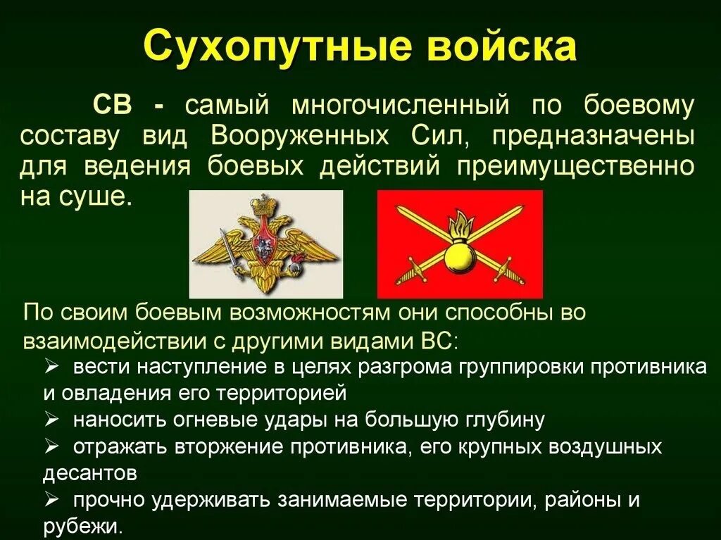 Все сухопутные войска государства. Сухопутные войска вс РФ структура. Рода сухопутных войск Вооружённых сил РФ. Сухопутные войска Вооружённых сил РФ рода войск. Сухопутные войска вс РФ предназначены.