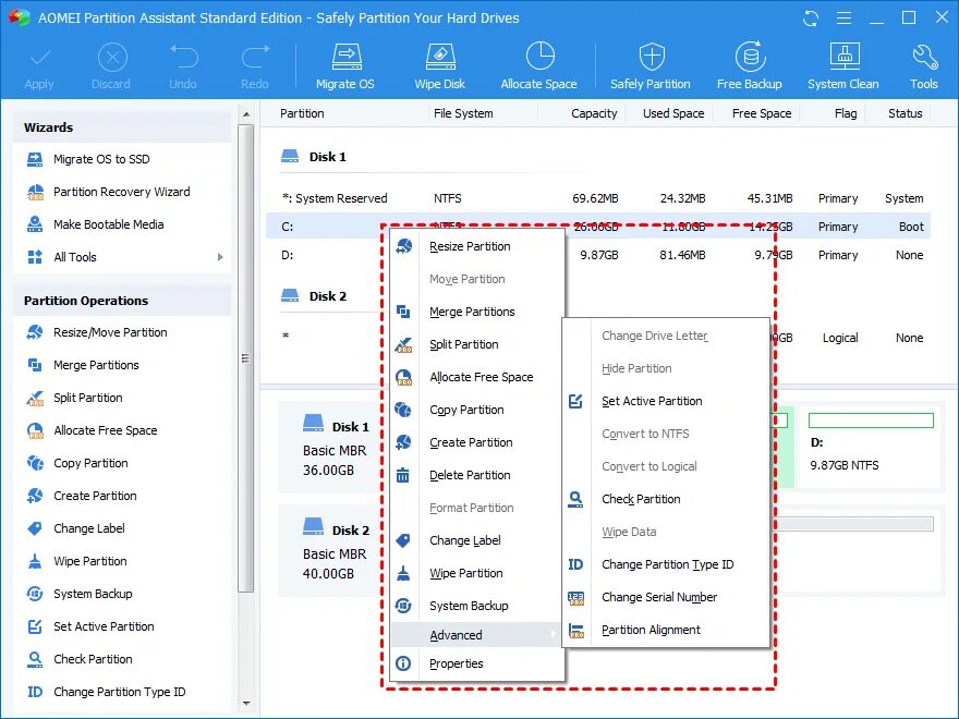 Target partition. Windows partition tool. aomei partition assistant standard. disk management tool.