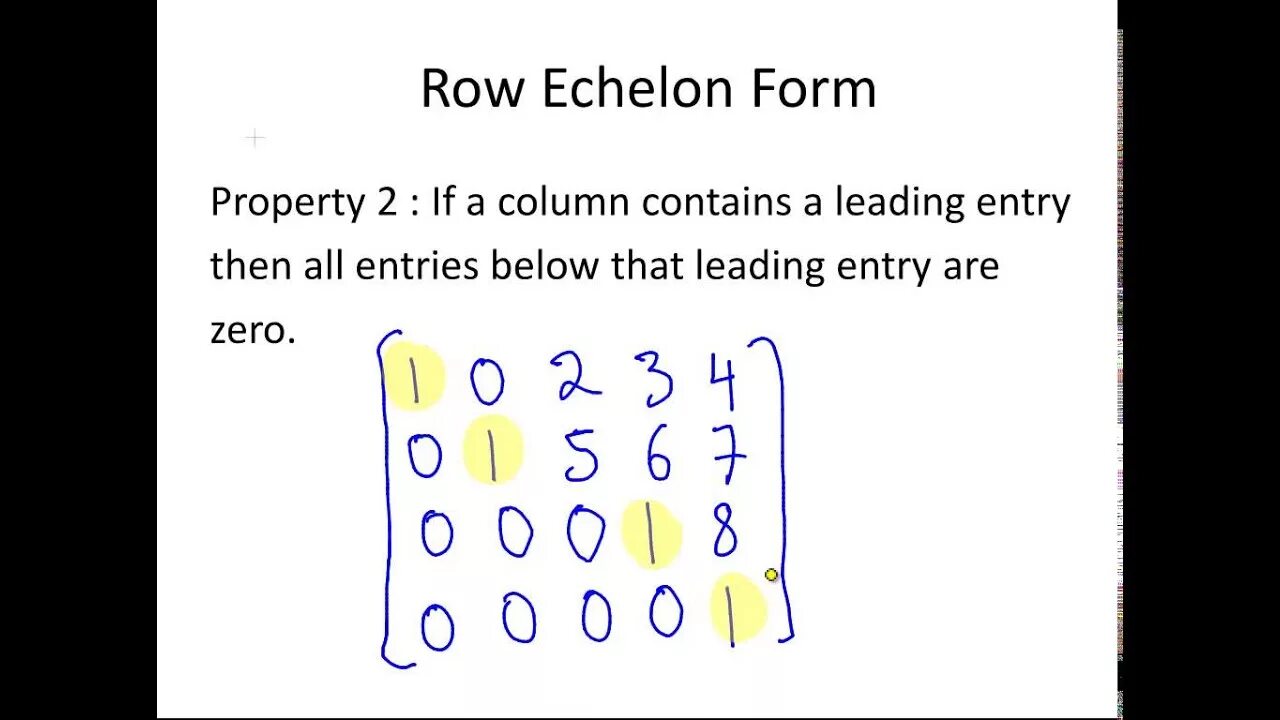Reduced echelon form. Row-echelon form of a matrix. reduced row echelon form. ordinary echelon form. row echelon form system of equations.