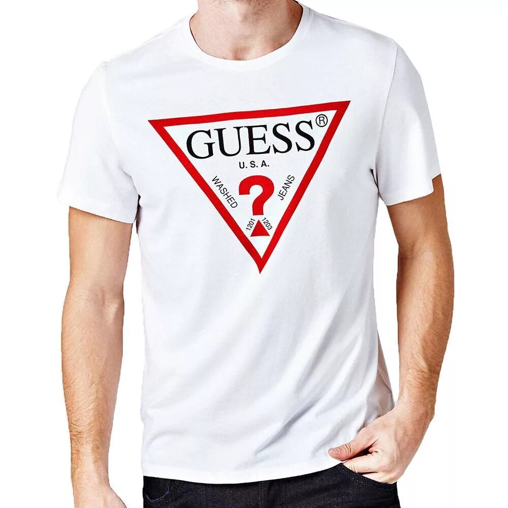 Как переводится guess. Guess t-Shirt White. Guess Originals t Shirt. T-Shirt guess logo. Guess логотип оригинал.