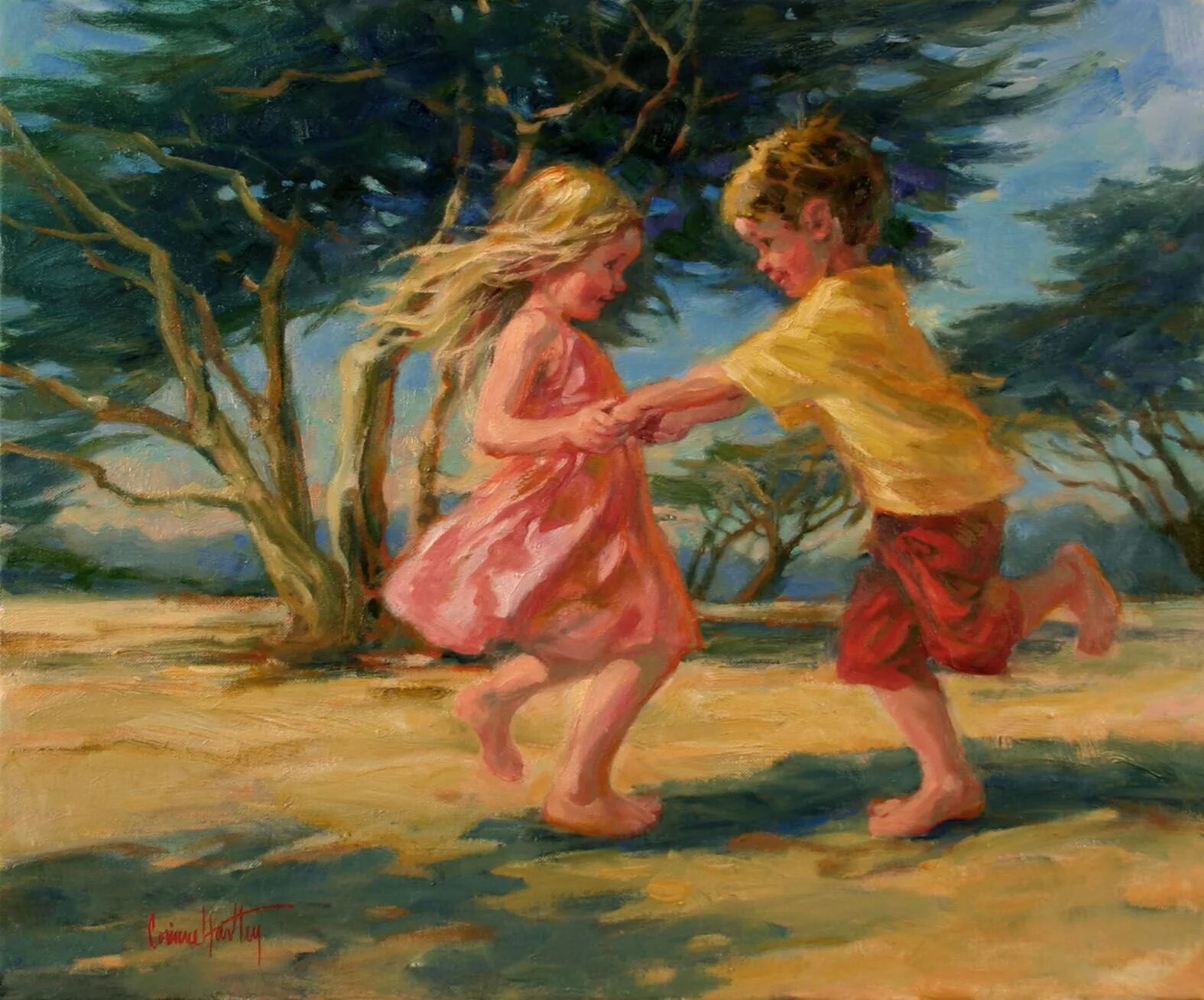 Painting играть. Corinne Hartley картины. Corinne Hartley картины бегущие дети. Играющие дети в живописи. Счастливое детство живопись.