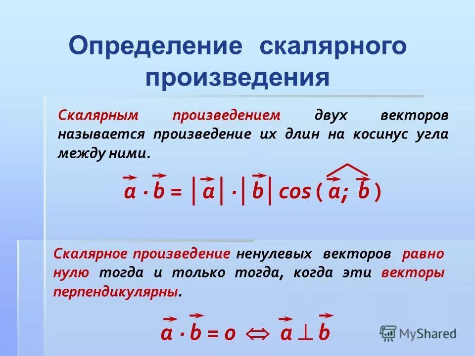 Формула косинуса скалярного произведения векторов