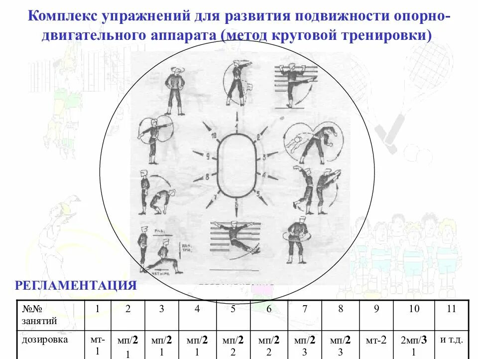 Кольцевой комплекс. Метод круговой тренировки комплекс упражнений. Комплекс упражнений для опорно двигательного аппарата. Комплекс круговой тренировки для развития силы. Круговая тренировка с дозировкой.