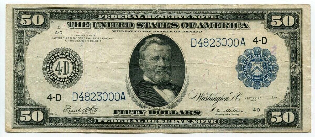 Сколько 50 долларов сша. 100 Долларов 1914. 20 Долларов 1914. 50даллор США. 10 Банкнот США 1914.