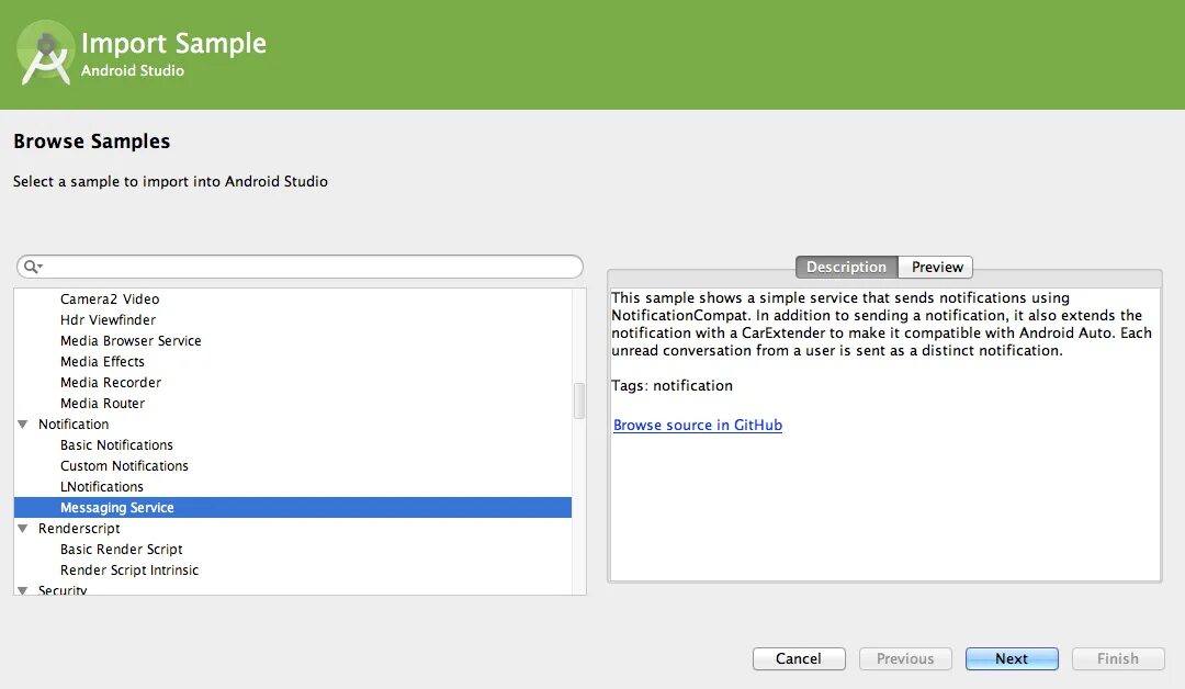 Android studio 1. Android studio browser app. samples browser. notificationcompat.builder.. also notify.