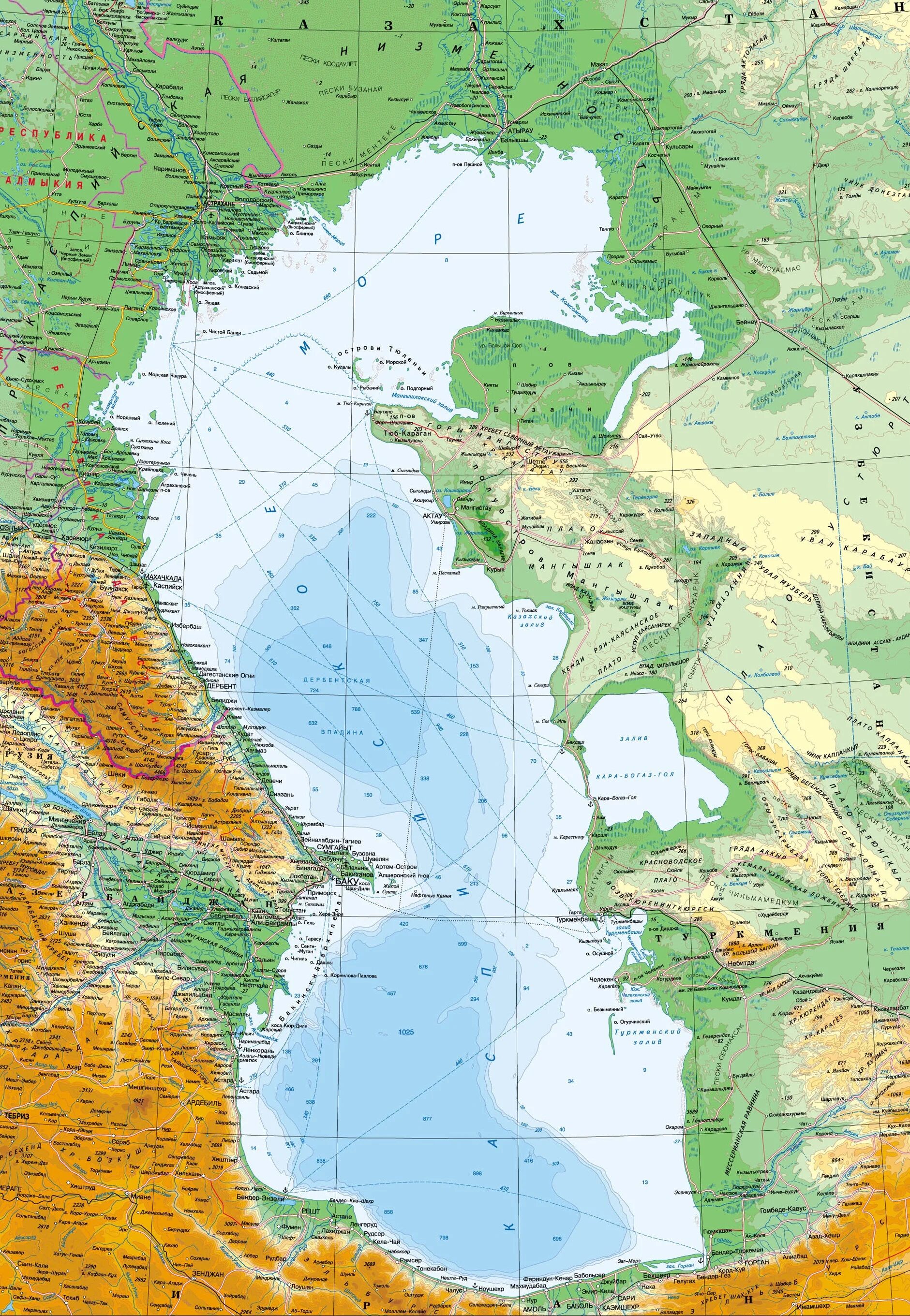 Показать карту каспийского моря