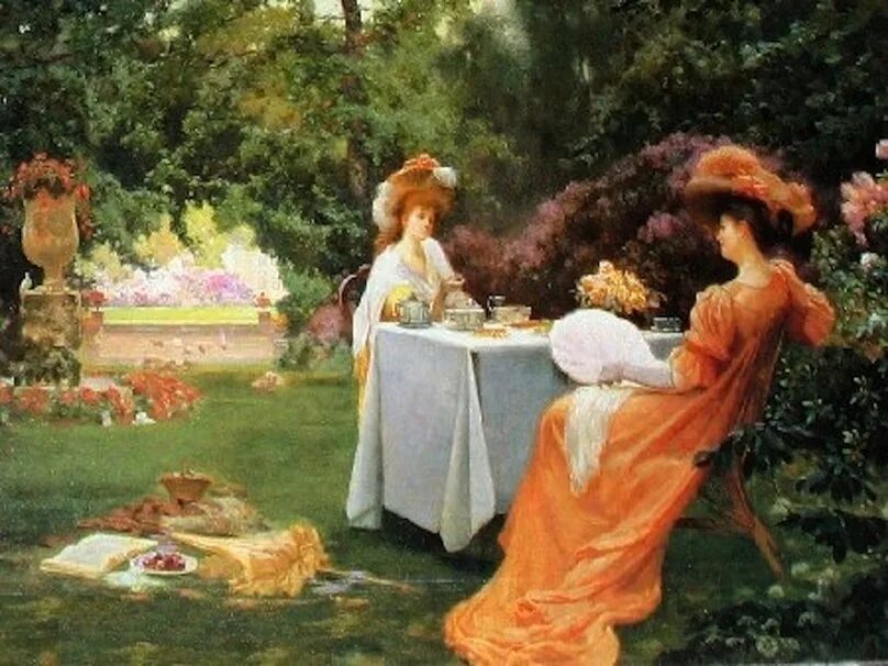 Любовь в чайном саду. Любовь в чайном саду. Айкен хаус чаепитие. Художник — тео ван рейссельберг. Уютные рисунки.