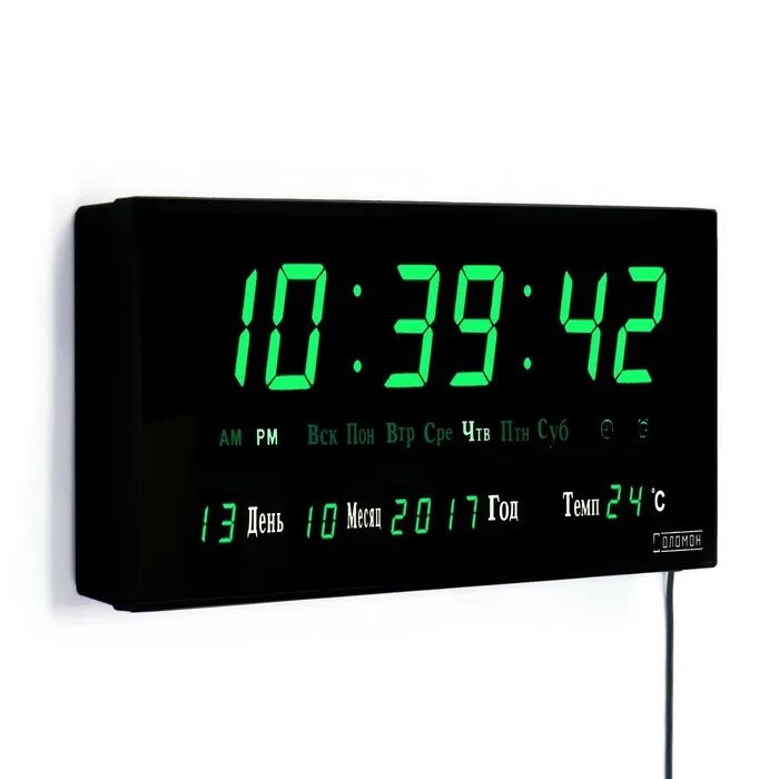 Настольные настенные электронные часы с календарем термометром. Большие настенные цифровые часы с ЖК дисплеем. Часы настольные электронные зеленые