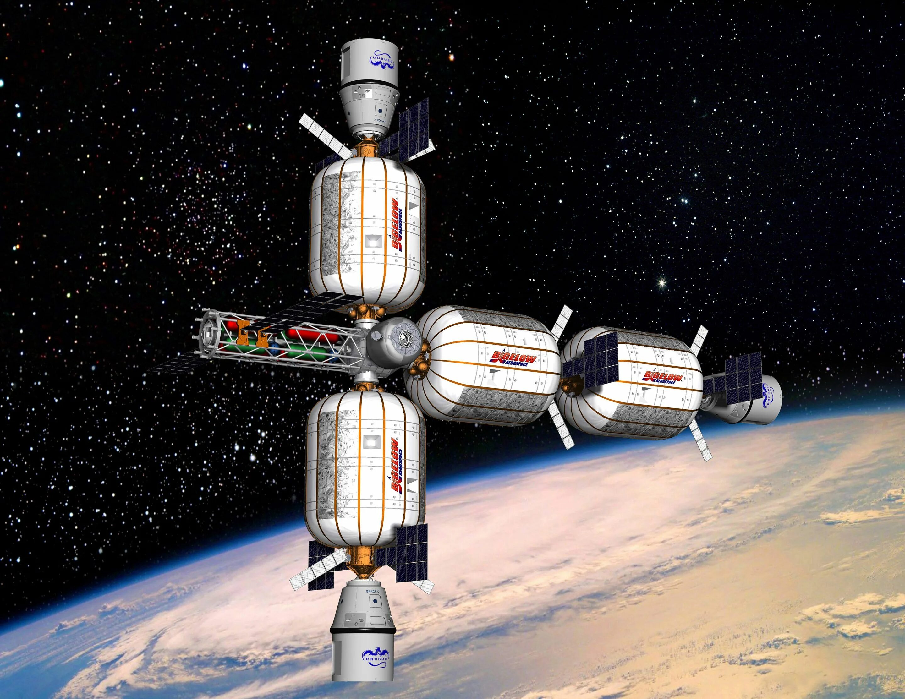 Space station. Бигелоу Аэроспейс. Надувной модуль МКС. Bigelow Aerospace b330. Космическая станция.