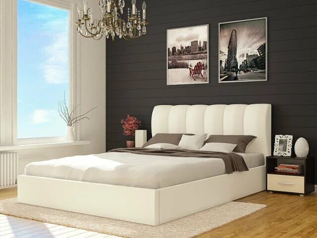 Кровать Флоренция Эра. Кровать спальню из экокожи. Спальня с белой кроватью из экокожи. Кровать двуспальная из белой экокожи.