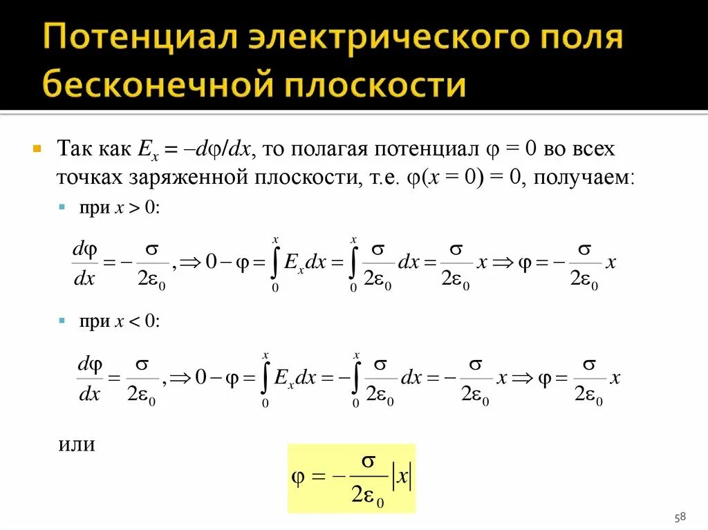 Потенциал равномерно заряженной плоскости