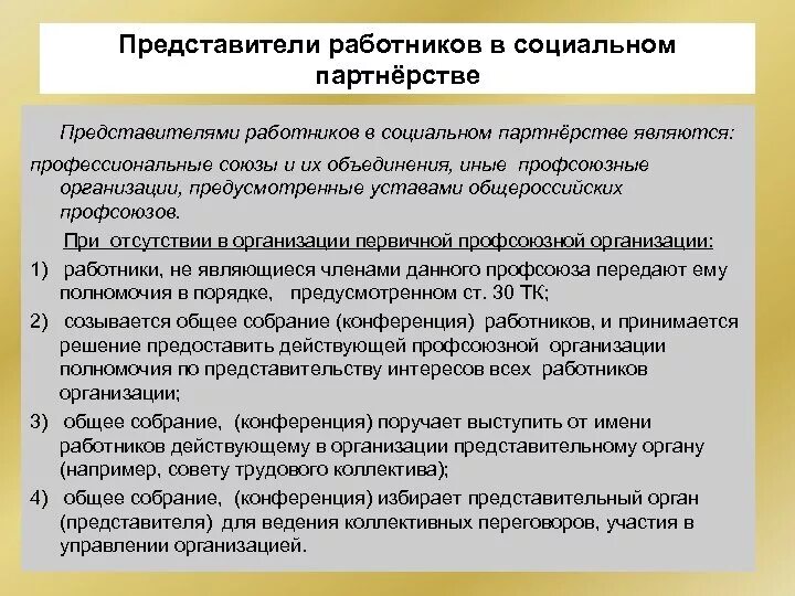 Представителями работников в социальном партнерстве являются. Представитель трудового коллектива. Представители работников и работодателей. Полномочия представителя работников в социальном партнерстве.