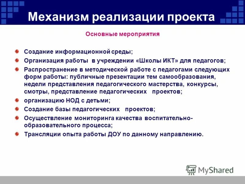 Механизм реализации проекта в целом