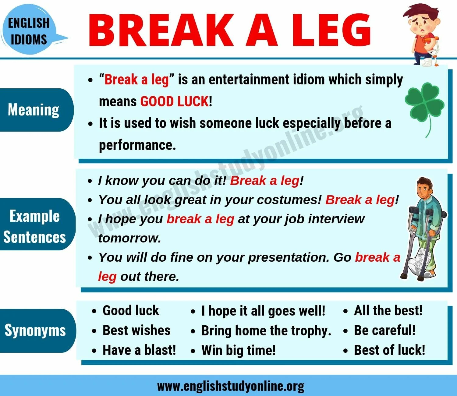 Bring sentences. Break a Leg. Break a Leg идиома. Идиомы в английском языке Break. Break your Leg идиома.