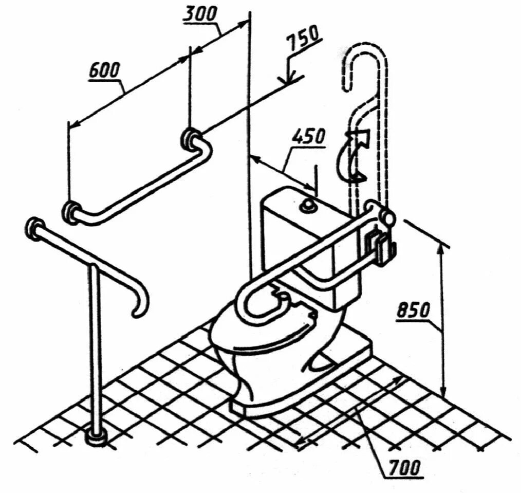 Мгн высота. Высота поручней для МГН В санузлах. Поручни для унитаза МГН нормы. Санузел МГН чертеж СП. Поручни для маломобильных групп населения в санузлах.