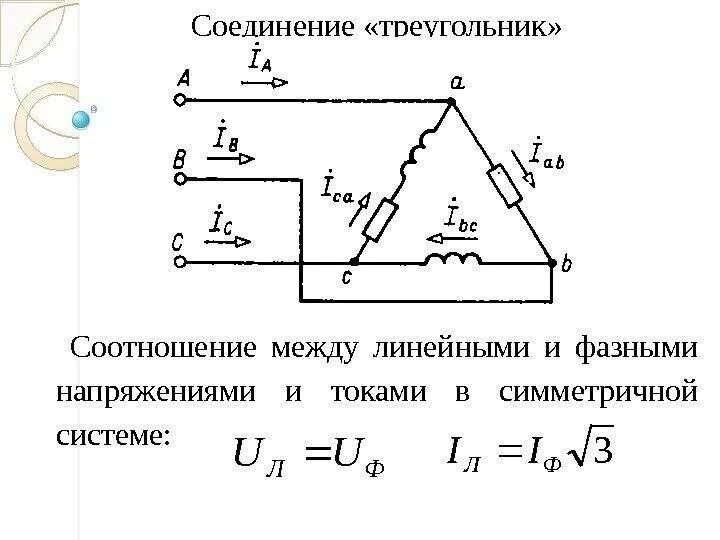 Соотношение напряжений и токов в треугольнике. Схема соединения трёхфазной нагрузки. соотношение между линейными и фазными токами при соединении звездой. линейный ток в схеме звезда. соотношение между фазными и линейными напряжениями и токами.