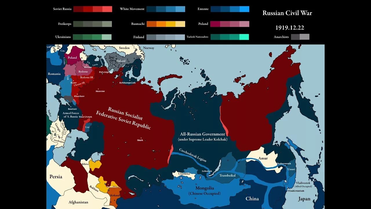 Карта гражданской войны в России 1917-1922. Карта России в период гражданской войны.