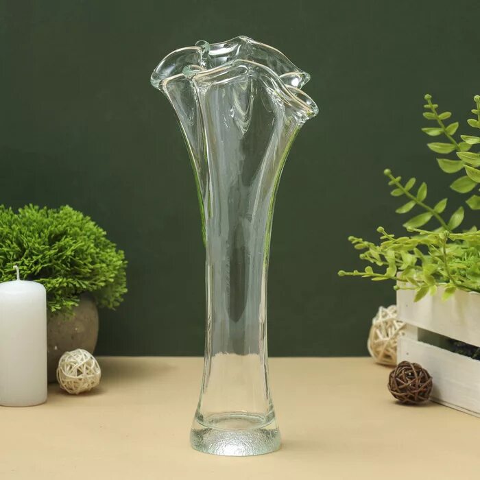 Ваза "волна" 28 см, белая. Ваза волна Goebel n162385. КРОНТ ваза, прозрачное стекло. Стеклянные вазы для цветов.