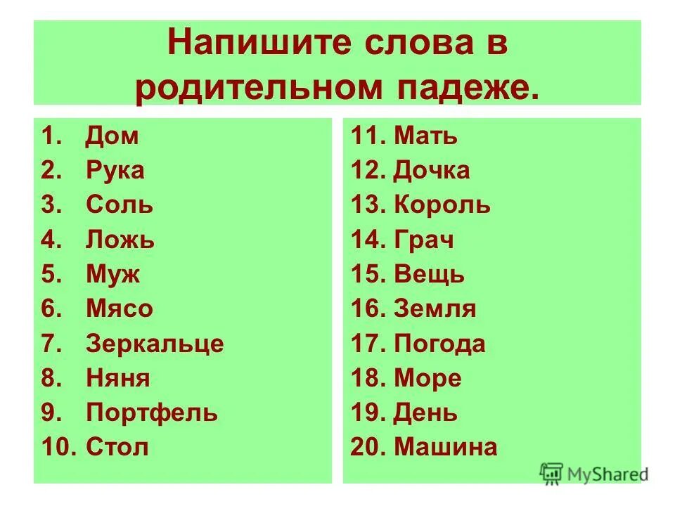 Слово употреблено в творительном. Родительный падеж. Слова в родительном падеже. Родитродительный падеж. Родительный падеж упражнения.